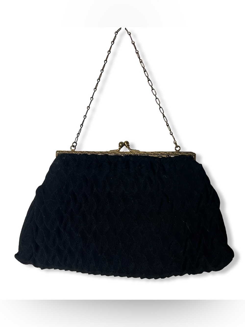 Vintage Gorwood Bag Black Smocked Brass Frame Evening Purse 50s